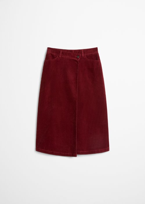 Regular-Fit Wrap Corduroy Skirt — Deep Burgundy