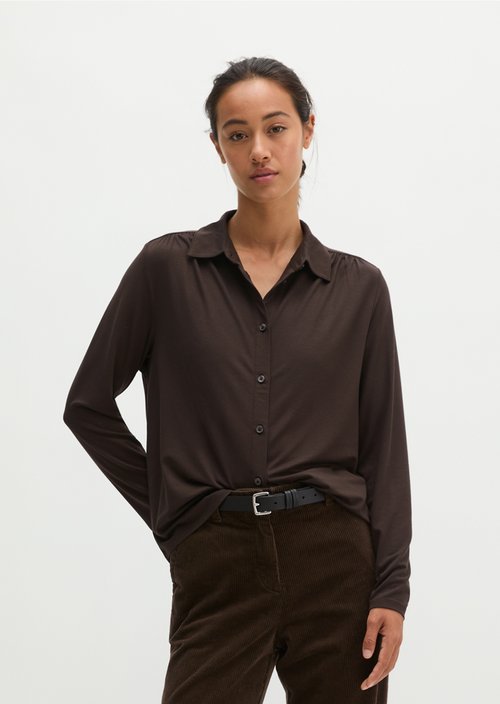 Relaxed-Fit Jersey Blouse — Burnt Coffee