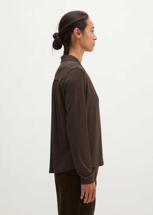 Relaxed-Fit Jersey Blouse — Burnt Coffee
