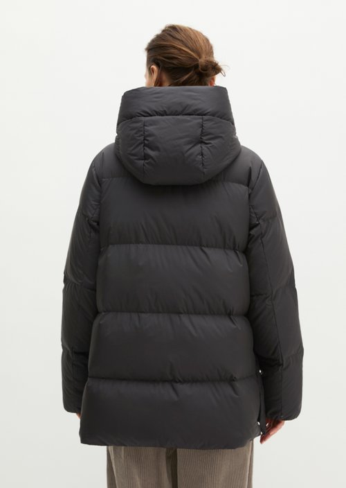 Regular-Fit Quilted Down Jacket with Hood — Black