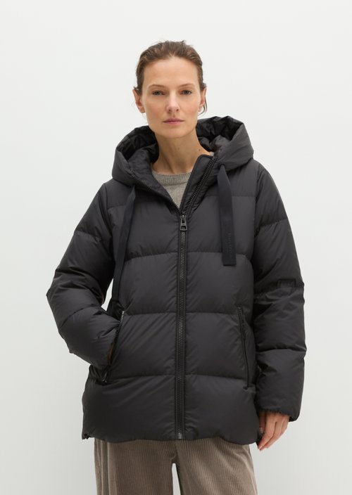 Regular-Fit Quilted Down Jacket with Hood — Black