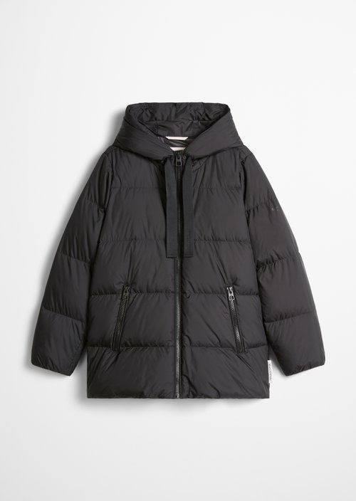 Regular-Fit Quilted Down Jacket with Hood — Black
