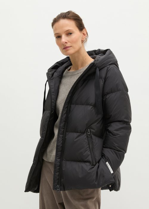 Regular-Fit Quilted Down Jacket with Hood — Black