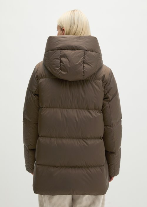 Regular-Fit Quilted Down Jacket with Hood — Burnt Coffee