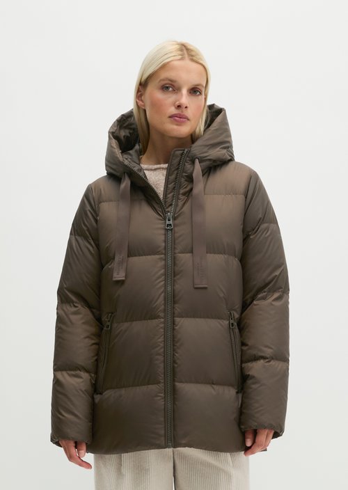 Regular-Fit Quilted Down Jacket with Hood — Burnt Coffee