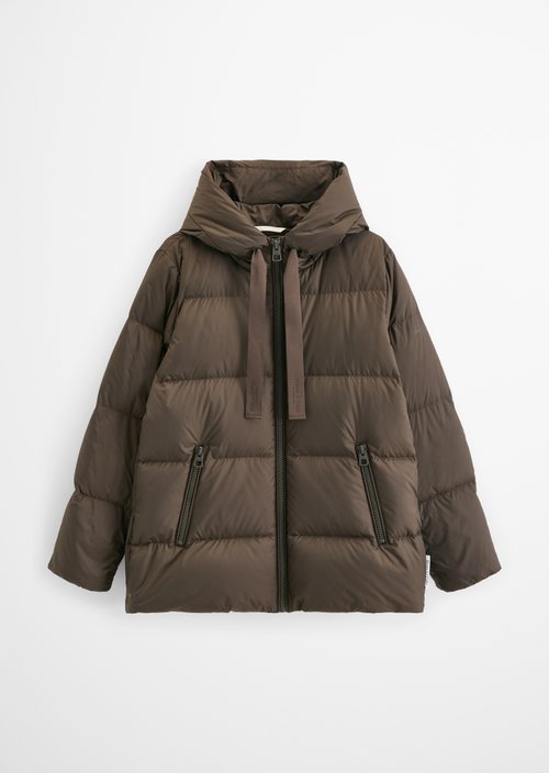 Regular-Fit Quilted Down Jacket with Hood — Burnt Coffee