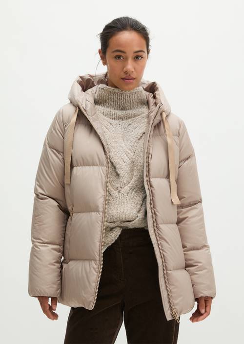 Regular-Fit Quilted Down Jacket with Hood Earthy Taupe in front view