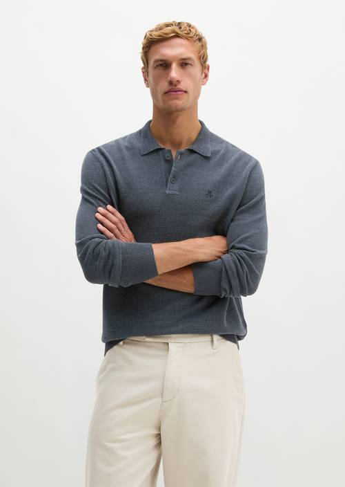Strick-Poloshirt regular Dark Blue in Frontalansicht