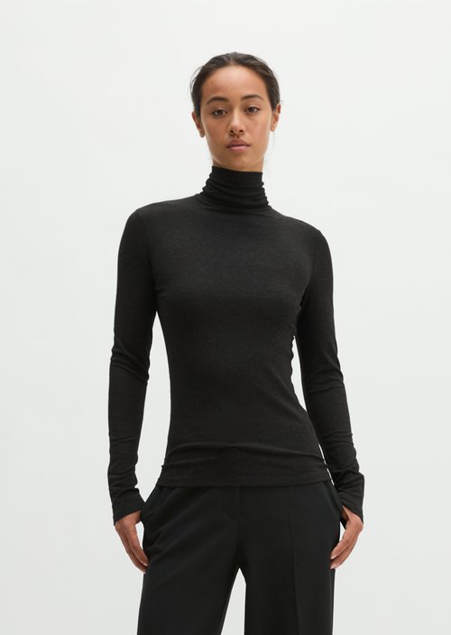 Slim-Fit Long-Sleeve Turtleneck — Coal Grey Melange