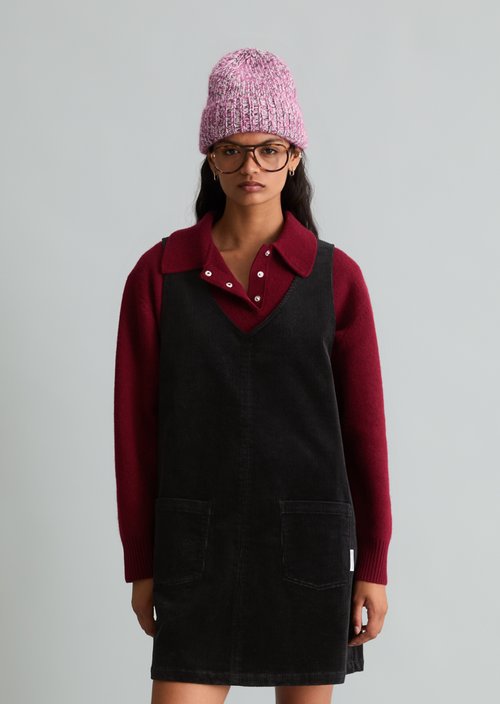 Sleeveless A-Line Corduroy Dress — Black