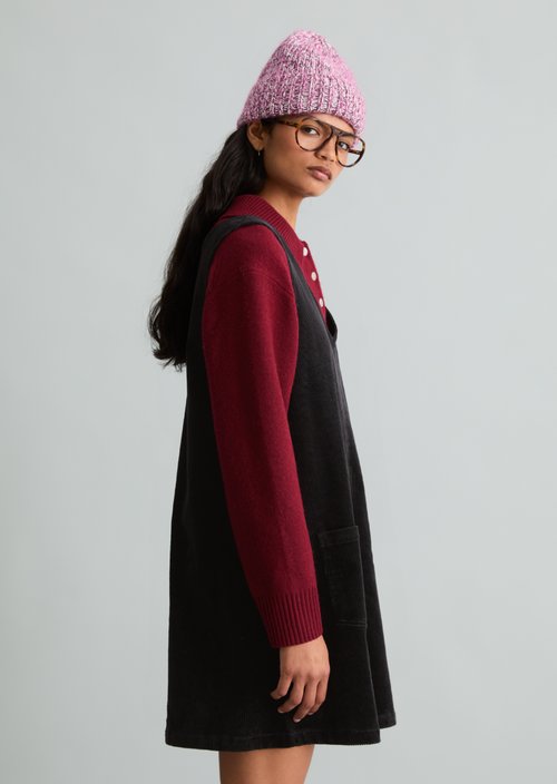 Sleeveless A-Line Corduroy Dress — Black