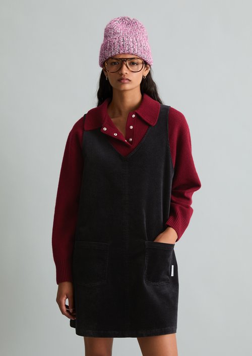 Sleeveless A-Line Corduroy Dress — Black