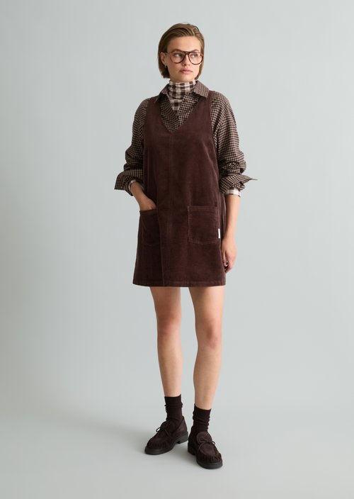 Sleeveless A-Line Corduroy Dress — Espresso Brown