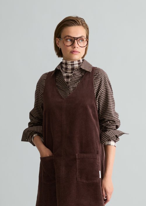 Sleeveless A-Line Corduroy Dress — Espresso Brown