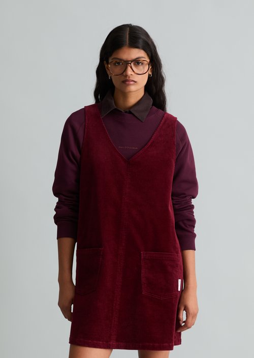Sleeveless A-Line Corduroy Dress — Deep Burgundy