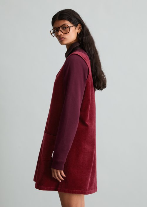 Sleeveless A-Line Corduroy Dress — Deep Burgundy