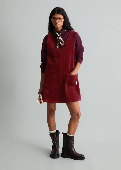 Sleeveless A-Line Corduroy Dress made of stretch cotton - red | Mini dresses
