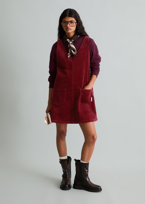 Sleeveless A-Line Corduroy Dress — Deep Burgundy