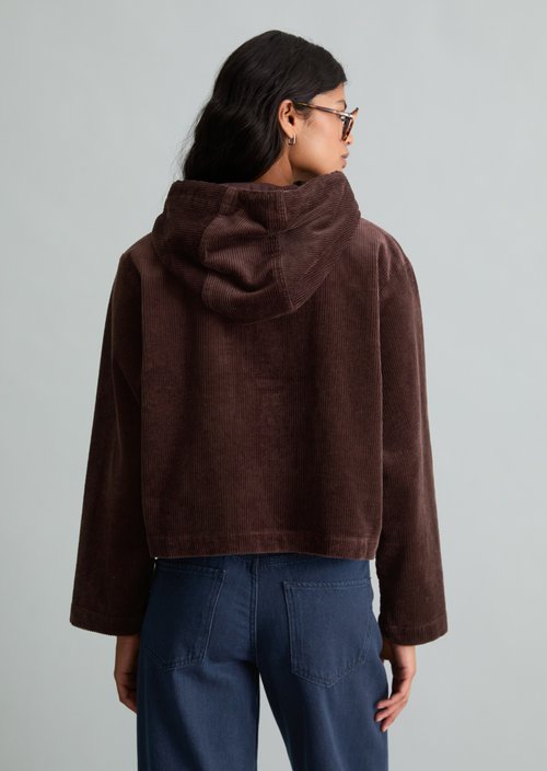 Relaxed-Fit Hooded Corduroy Blouse — Espresso Brown (alternate view)