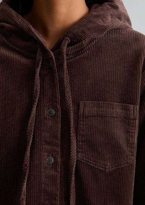 Relaxed-Fit Hooded Corduroy Blouse — Espresso Brown