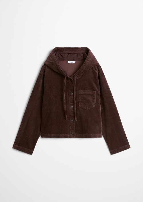 Relaxed-Fit Hooded Corduroy Blouse — Espresso Brown