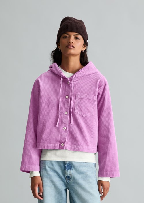 Relaxed-Fit Hooded Corduroy Blouse — Smoky Grape