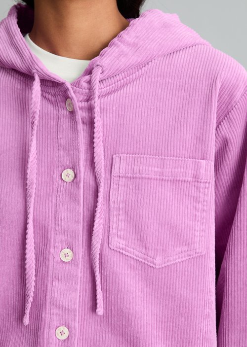 Relaxed-Fit Hooded Corduroy Blouse — Smoky Grape