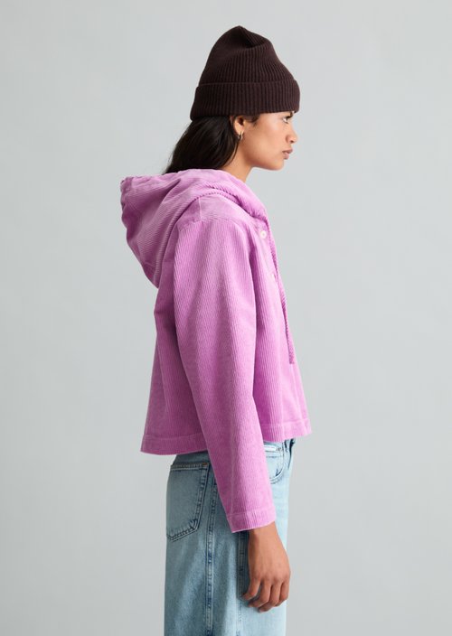 Relaxed-Fit Hooded Corduroy Blouse — Smoky Grape