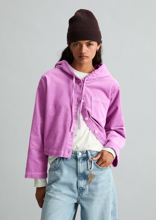 Relaxed-Fit Hooded Corduroy Blouse — Smoky Grape