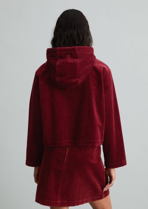 Relaxed-Fit Hooded Corduroy Blouse — Deep Burgundy (alternate view)