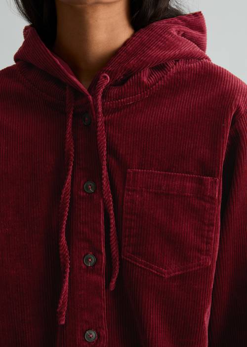 Kapuzen-Cordbluse relaxed Deep Burgundy in Detailansicht