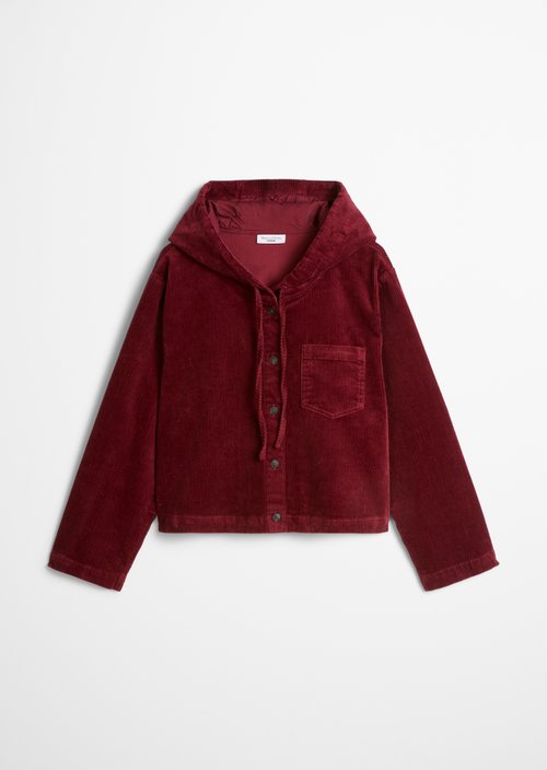 Relaxed-Fit Hooded Corduroy Blouse — Deep Burgundy