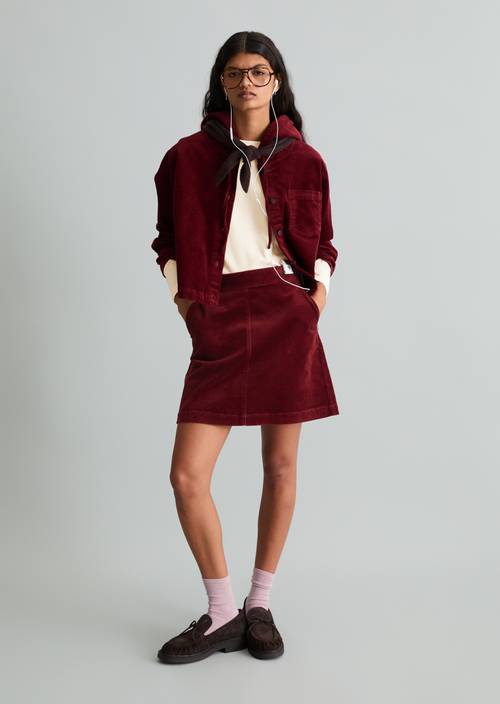 Kapuzen-Cordbluse relaxed Deep Burgundy in Frontalansicht
