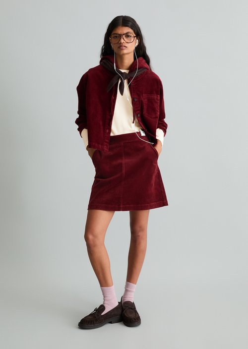 Relaxed-Fit Hooded Corduroy Blouse — Deep Burgundy