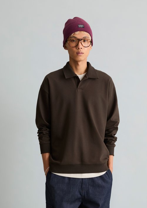 Regular-Fit Polo Sweatshirt — Chocolate Brown