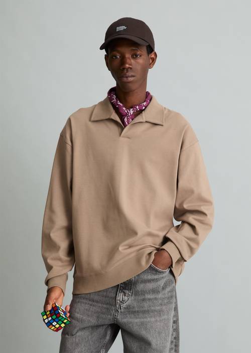 Sweat-shirt polo coupe classique Cold Taupe en vue de face