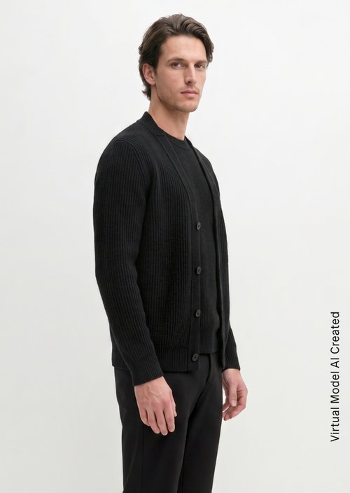 Regular-Fit Cardigan — Black