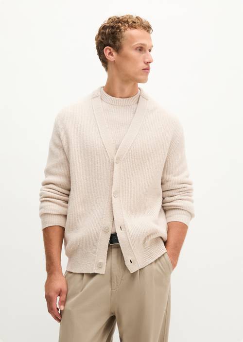 Regular-Fit Cardigan Linen Beige in front view