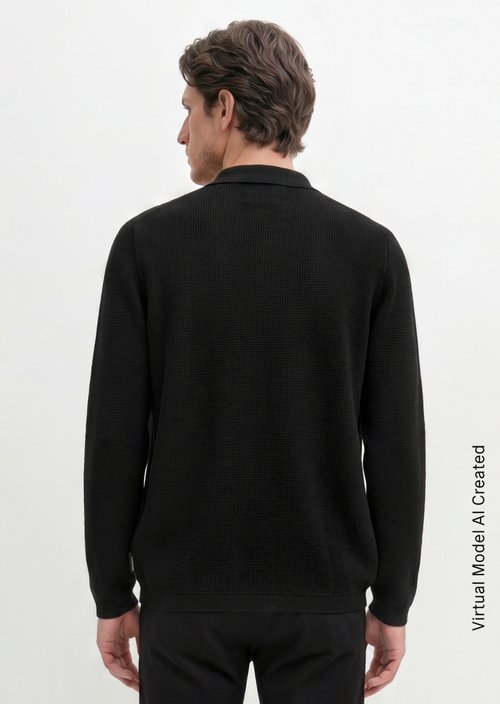 Regular-Fit Polo Cardigan — Black (alternate view)