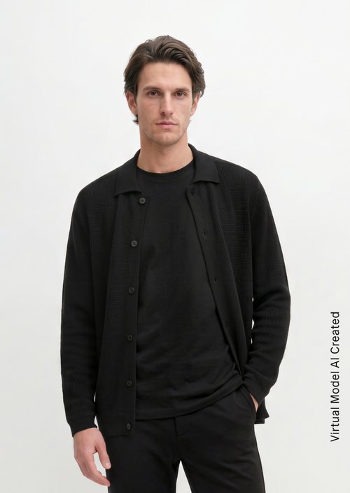 Regular-Fit Polo Cardigan — Black