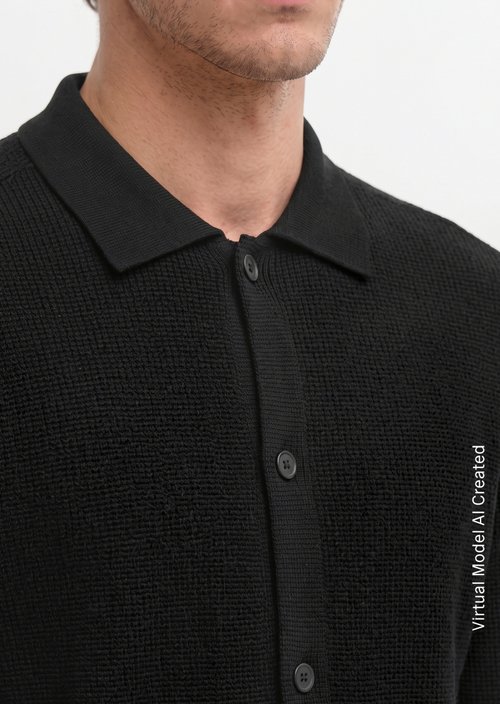 Regular-Fit Polo Cardigan — Black