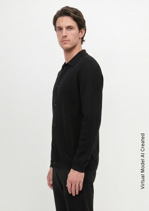 Regular-Fit Polo Cardigan — Black
