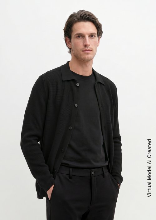 Regular-Fit Polo Cardigan — Black