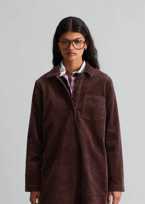 A-Line Corduroy Dress — Espresso Brown