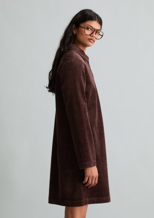 A-Line Corduroy Dress — Espresso Brown