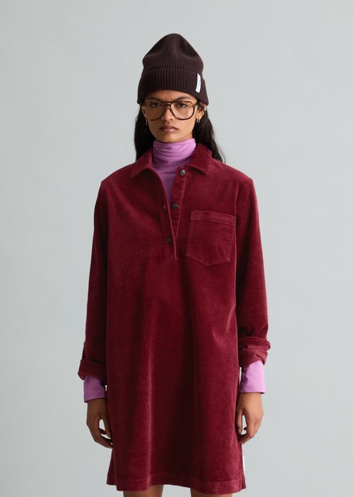 A-Line Corduroy Dress — Deep Burgundy