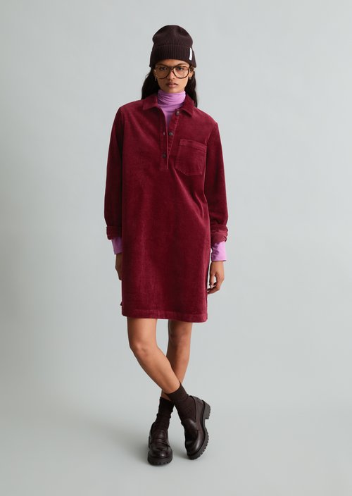 A-Line Corduroy Dress — Deep Burgundy