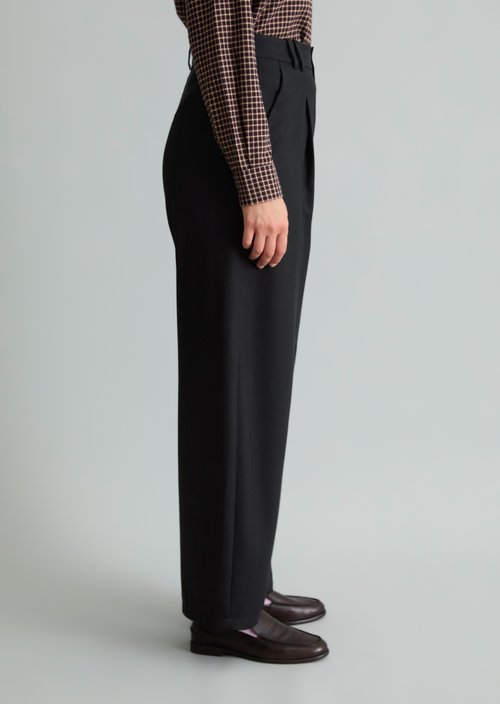 Wide-leg twill pants — Black