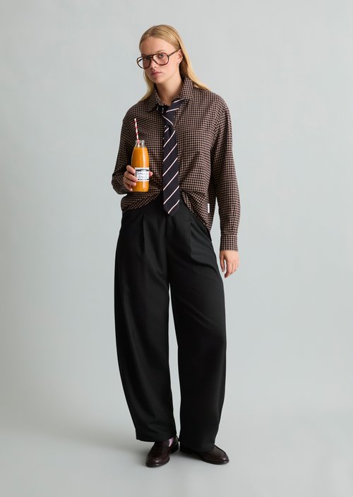 Wide-leg twill pants — Black