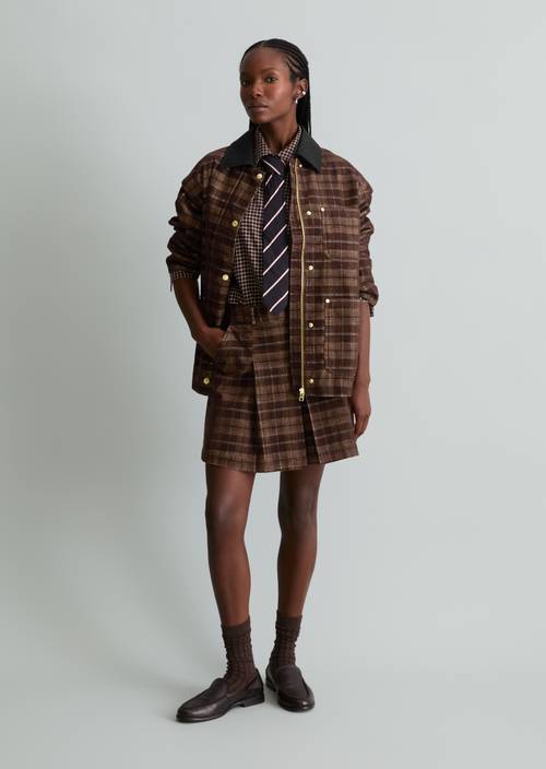 Checkered Corduroy Barn Jacket, Regular Fit Medium Brown in front view